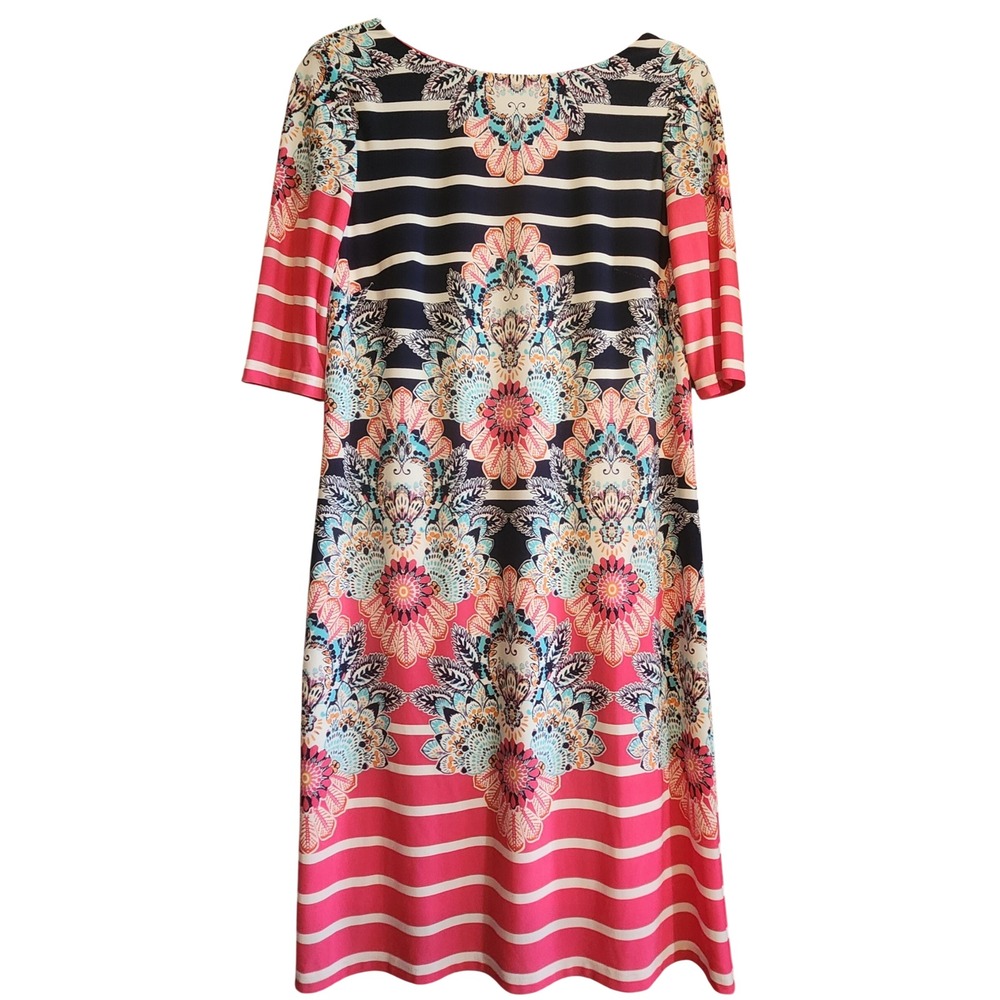 Eliza J Sheath Dress Women 6 Pink Stripe Paisley Excellent Boho Coastal Preppy